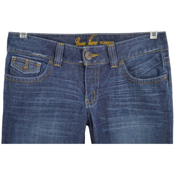 GUESS JEANS DOHENY Size 29 Bootcut Dark Wash Denim Flap Button Back Pockets - Picture 2 of 5
